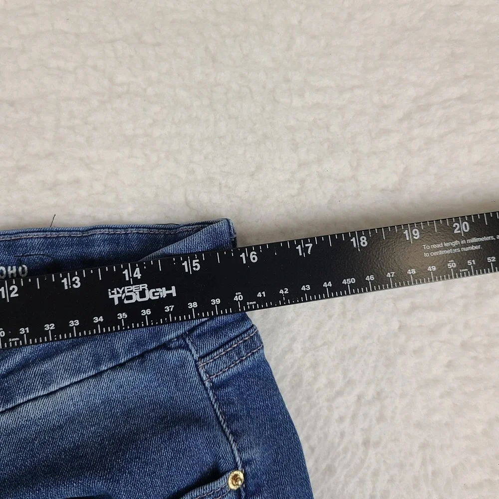 Nicole Miller Jeans Womens 12 Blue SOHO High Rise Slim Straight Medium Wash Fray